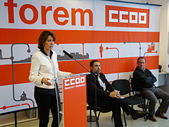 La Presidenta Barcina durante la inauguración de la nueva sede central de Forem-CCOO.