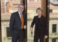 El Presidente Sanz y la comisaria Danuta Hübner.