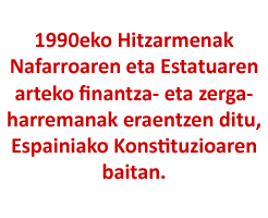 1990eko Hitzarmenak Nafarroaren eta Estatuaren arteko finantza- eta zerga-harremanak eraentzen ditu, Espainiako Konstituzioaren baitan.