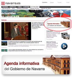 Captura de pantalla del acceso a la agenda de noticias del Gobierno de Navarra