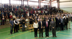En primer plano, el presidente Sanz, la alcaldesa de Tudela, el director del centro y el director general de FP en el acto de conmemoración.  