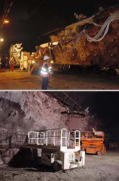 Dos imágenes de las obras que se están realizando en el túnel.